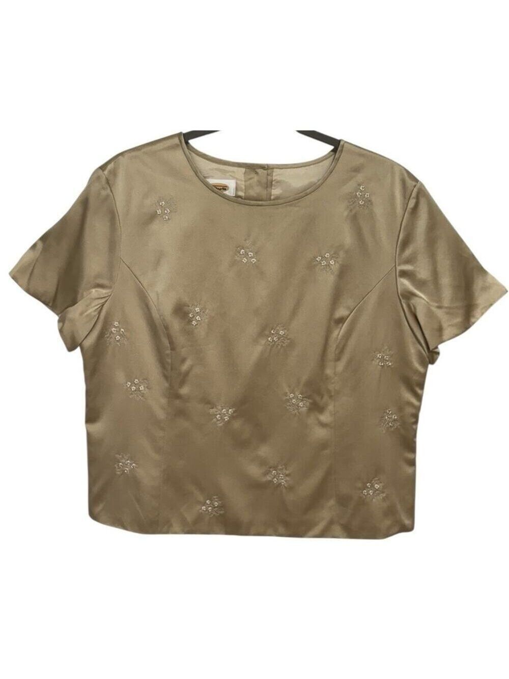 Talbots Women's Size 14 Gold Embroidered Short Sleeve Silk Blouse Top